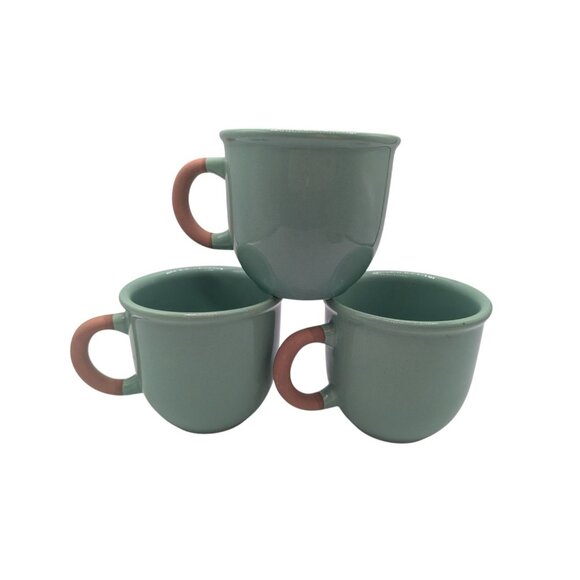 FUO31 by Furio Set Of 3 Handmade Ceramic Teal Mugs With Terracotta Handles - Picture 8 of 14